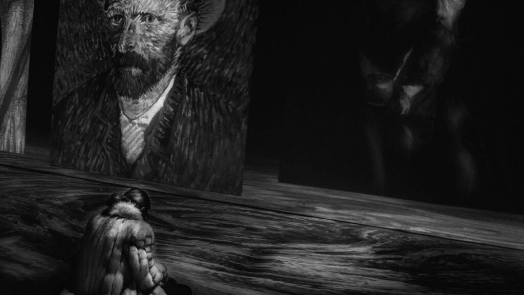 Contemplative Black and White Art Wallpaper Inspired by Van Gogh