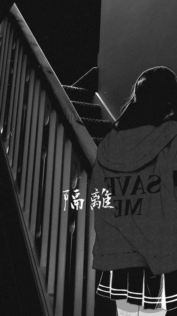 Monochrome Solitude: Introspective Person by Staircase Wallpaper