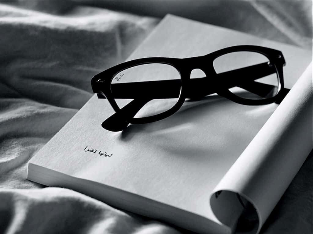 Monochrome Wallpaper: Open Book & Glasses for Minimalist Décor
