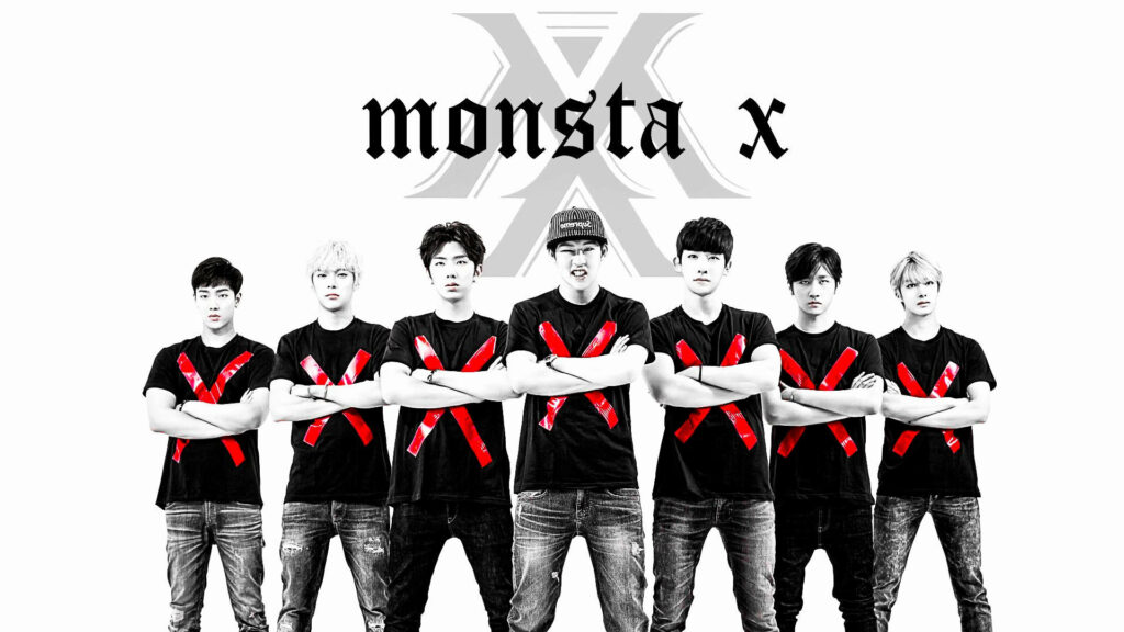 Monsta X Wallpaper: Bold Black & Red Design on Minimalist Background