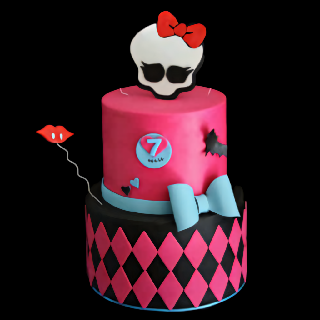 Monster High Themed Cake: Pink & Black Design with Skull & Accents Wallpaper