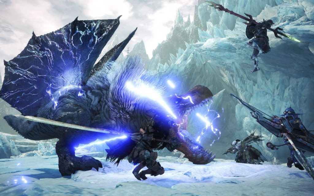 Monster Hunter World Iceborne action wallpaper Fulgur Anjanath battle frozen Hoarfrost Reach