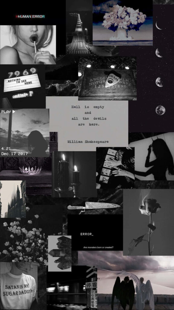 Moody Black & White Collage Wallpaper with Symbolic Elements