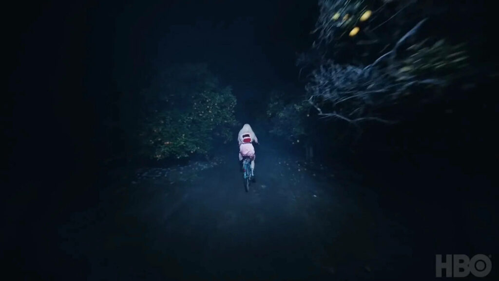 Euphoria-Inspired Moody Wallpaper: Nighttime Pathway Bicycle Scene