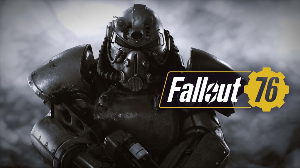 T-51b Power Armor Fallout 76 wallpaper dark moody CGI render desaturated wasteland background