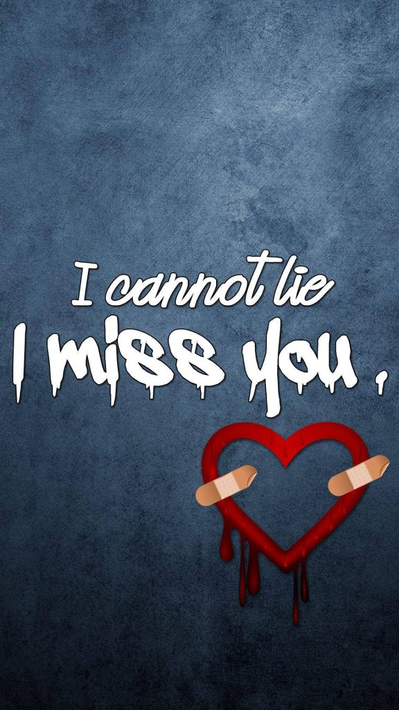 Moody digital art with dripping white text I cannot lie I miss you and heart bandaged on dark blue Wallpaper