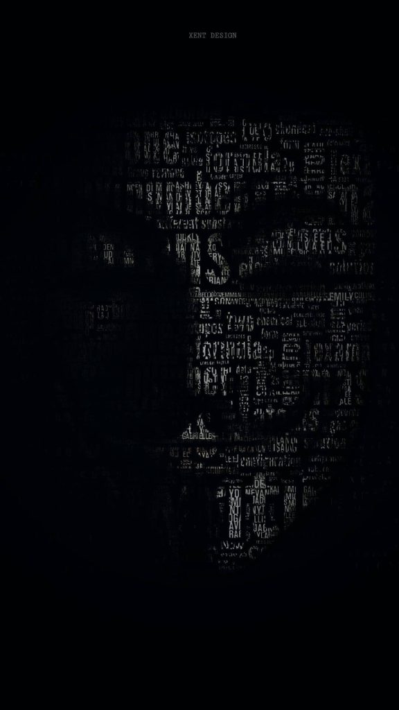 Moody dark mobile wallpaper silhouette face with white typography on black hacker style background