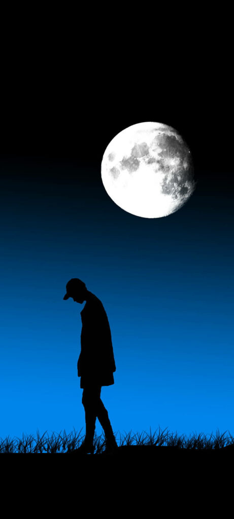 Solitude in a Moonlit Abyss: A melancholic journey within a digital landscape Wallpaper