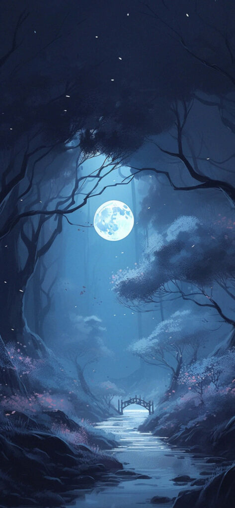 Serene Moonlit Forest Path: Mystical Wallpaper Background