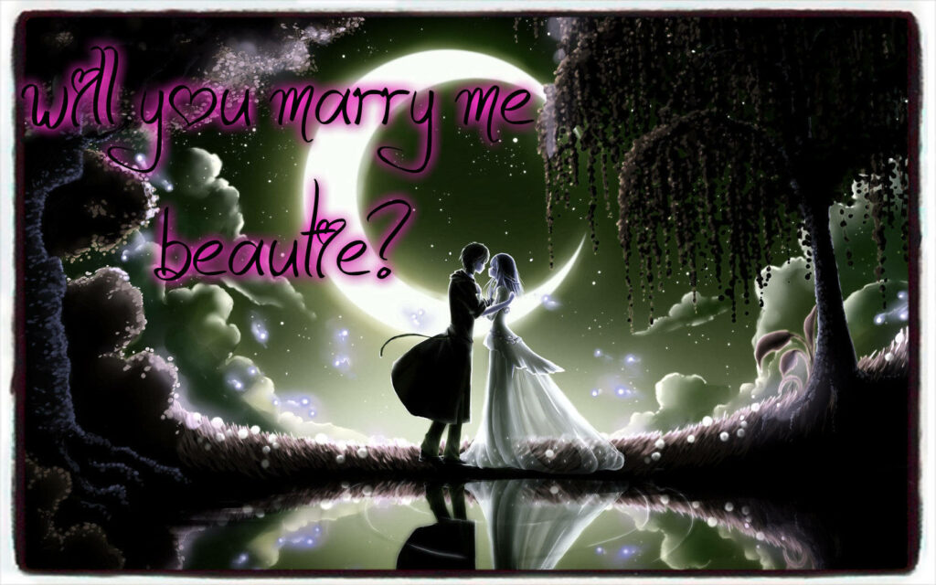 Moonlit Love: A Captivating Anime Duo in Tender Embrace Wallpaper