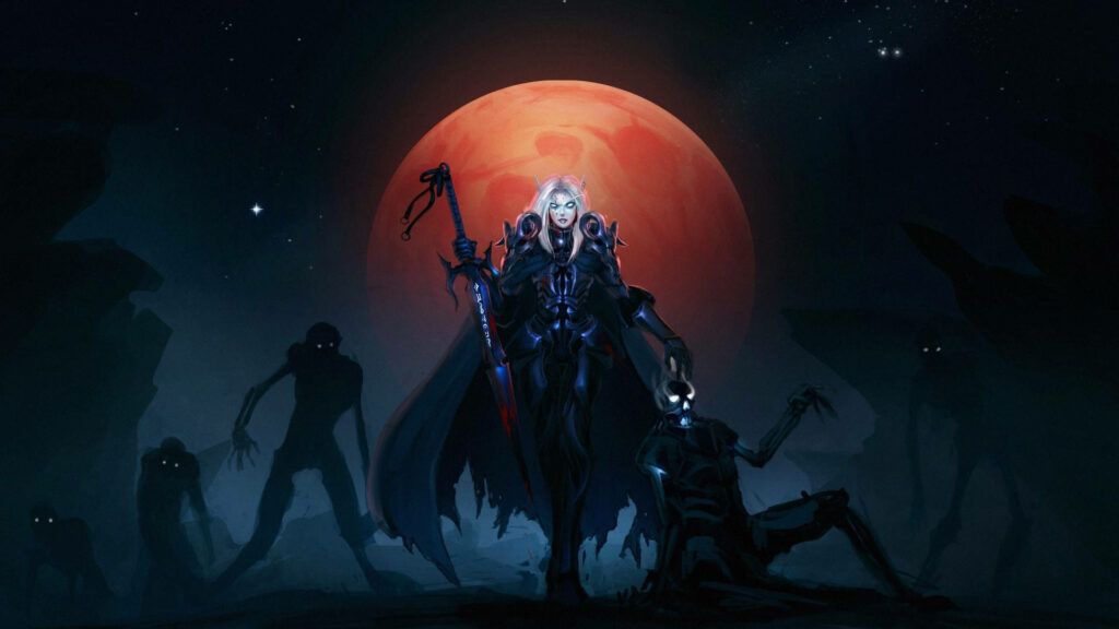 The Queen of the Moon: Sylvanas Windrunner Defends Against the Undead Horde on a Vibrant Twilight Wallpaper