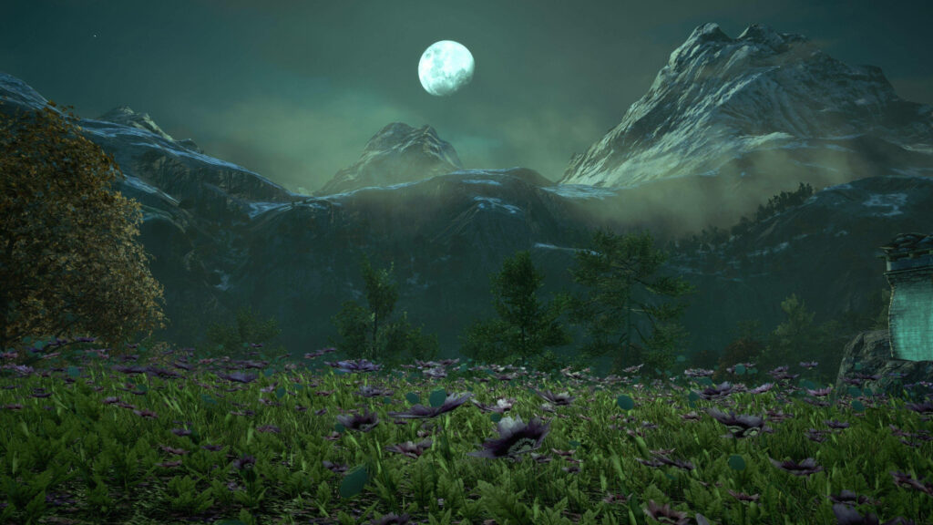 Mystical Moonlight: Enchanting Floral Landscape in Far Cry 4 Wallpaper