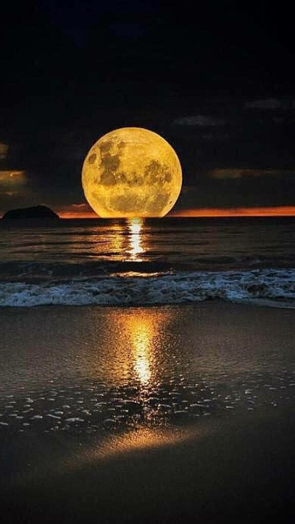 Yellow Moon Serenity: Beautiful Sea View for Phone Background Wallpaper