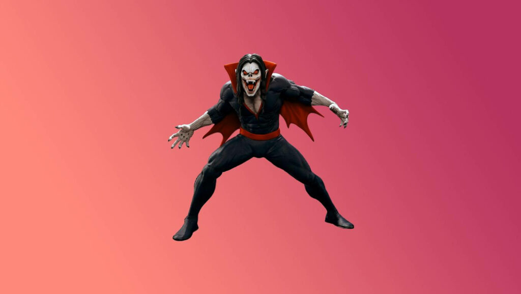 Minimalist Morbius wallpaper dynamic pose smooth pink gradient background art design