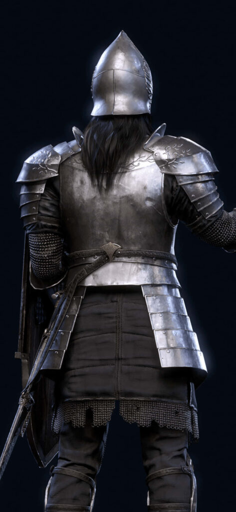 Medieval Shadow Warrior in Mordhau Armor - Mysterious and Dramatic Wallpaper