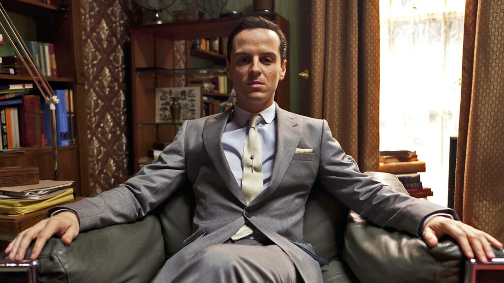 Intense Moriarty Wallpaper: Calculating Gaze in Cozy Library Scene
