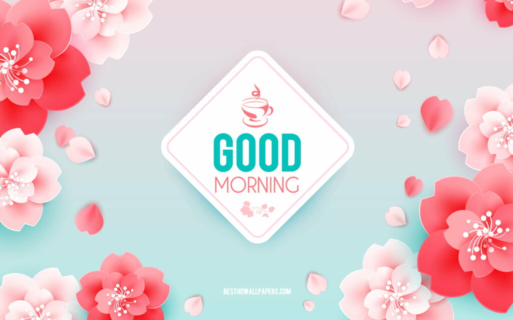 Morning Blooms: A Creative Art 4K Wallpaper with Pink Floral Delight