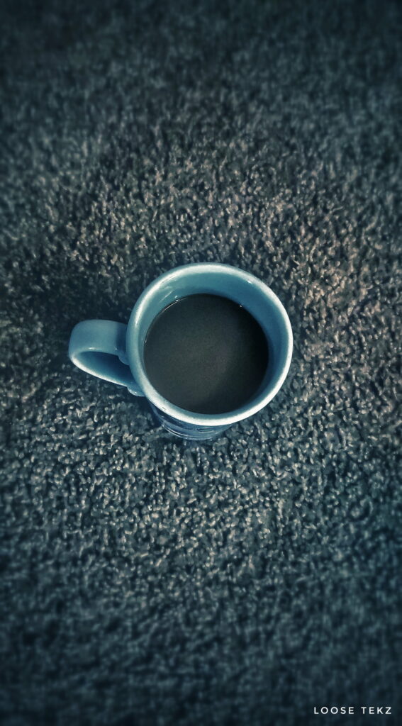 Morning Ritual: A Blue Coffee Mug for the Dedicated Coffee Drinker - Captured with the Galaxy Note 9 and Enhanced in Snapseed for a Low-Light Wallpaper Background Photo