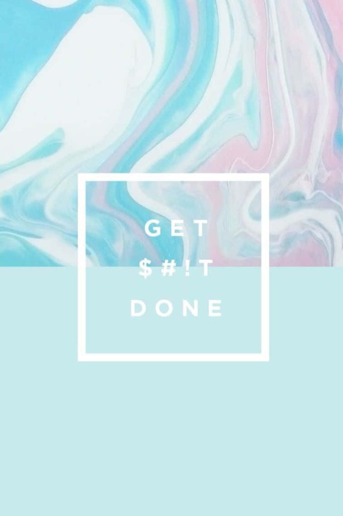 Motivational wallpaper with Get Shit Done quote pastel marble top and solid mint green base background