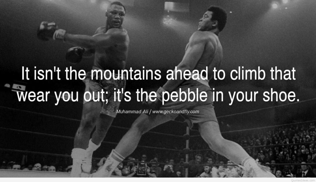 Motivational Black-and-White Wallpaper of Muhammad Ali Boxing Scene