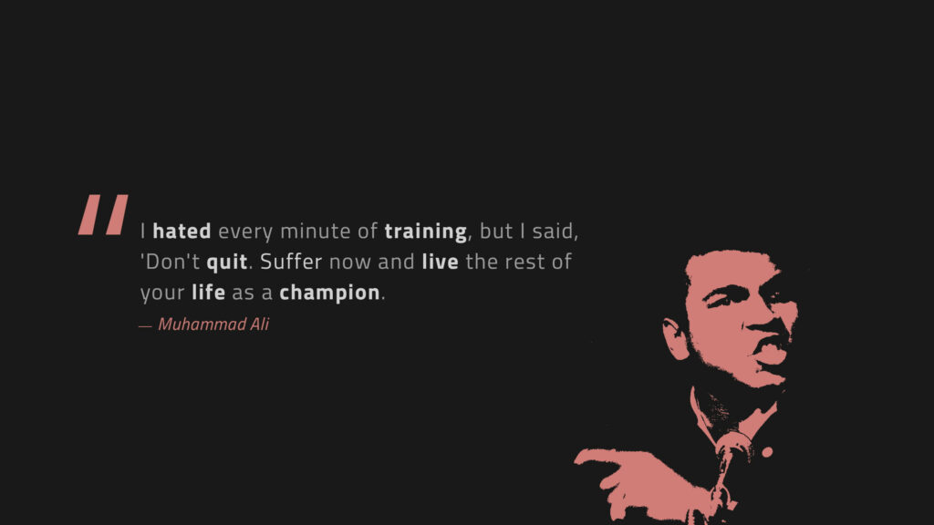 Motivational Muhammad Ali Quote Wallpaper on Dark Background
