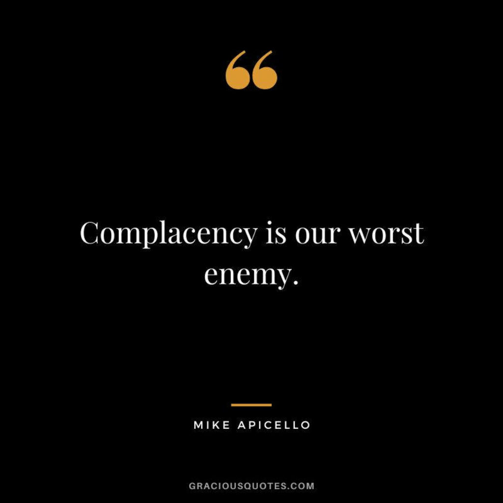 Motivational Quote Wallpaper: Complacency is Our Worst Enemy