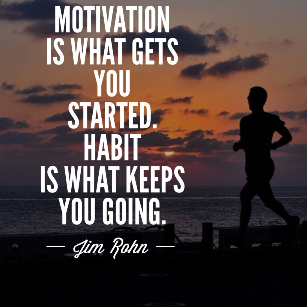Jim Rohn Quote Wallpaper: Motivation & Habit at Sunset Waterfront