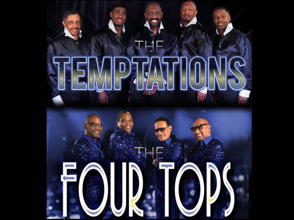 Motown concert poster wallpaper with The Temptations and The Four Tops in stylish attire