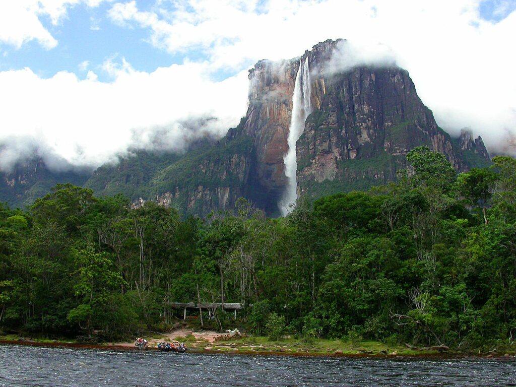 Mount Roraima Venezuela landscape with green forests cliffs mist and waterfall wallpaper background