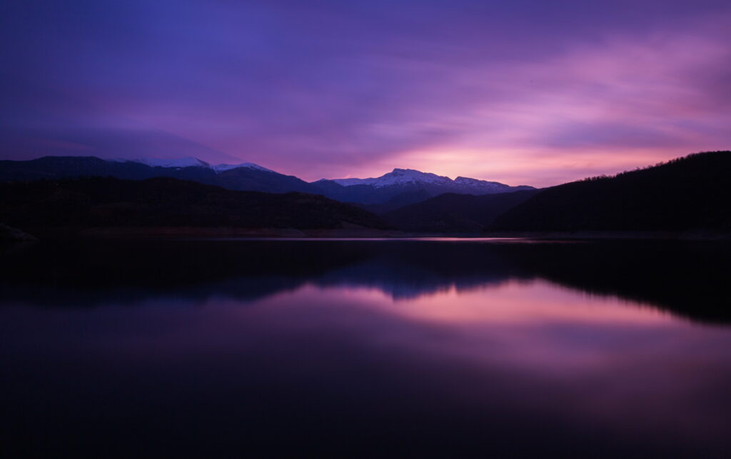 Night Serenity: Majestic Mountain Lake Reflection under Moonlight - HD Nature Wallpaper