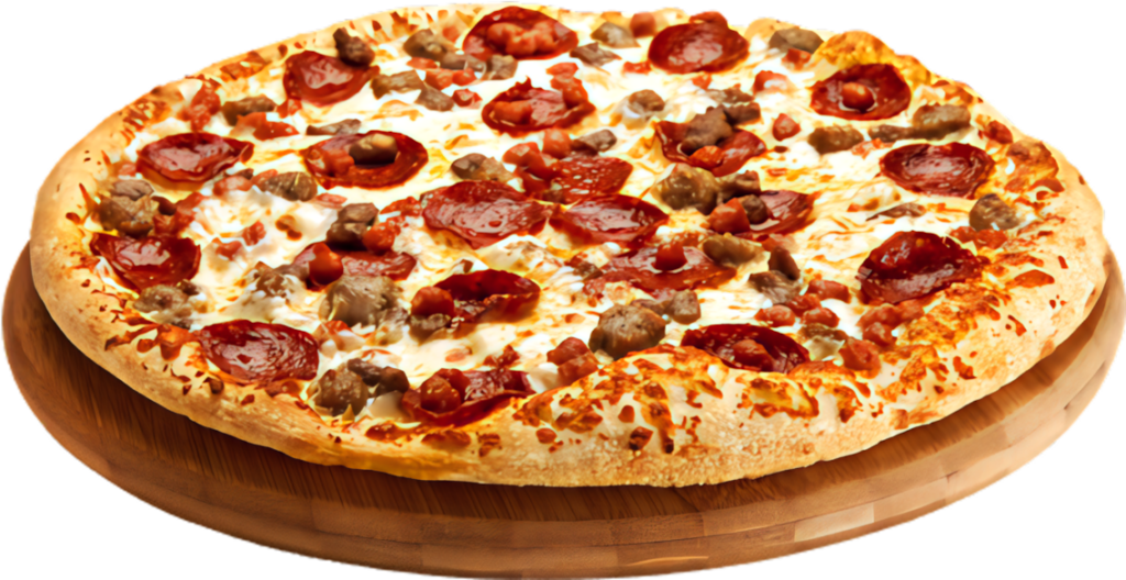 Delicious Pepperoni Sausage Pizza on Wooden Platter Wallpaper