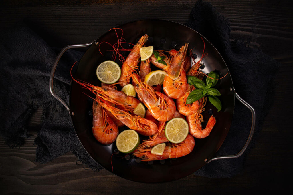 Elegant Prawn Display with Lemon & Basil - Stunning Wallpaper Background