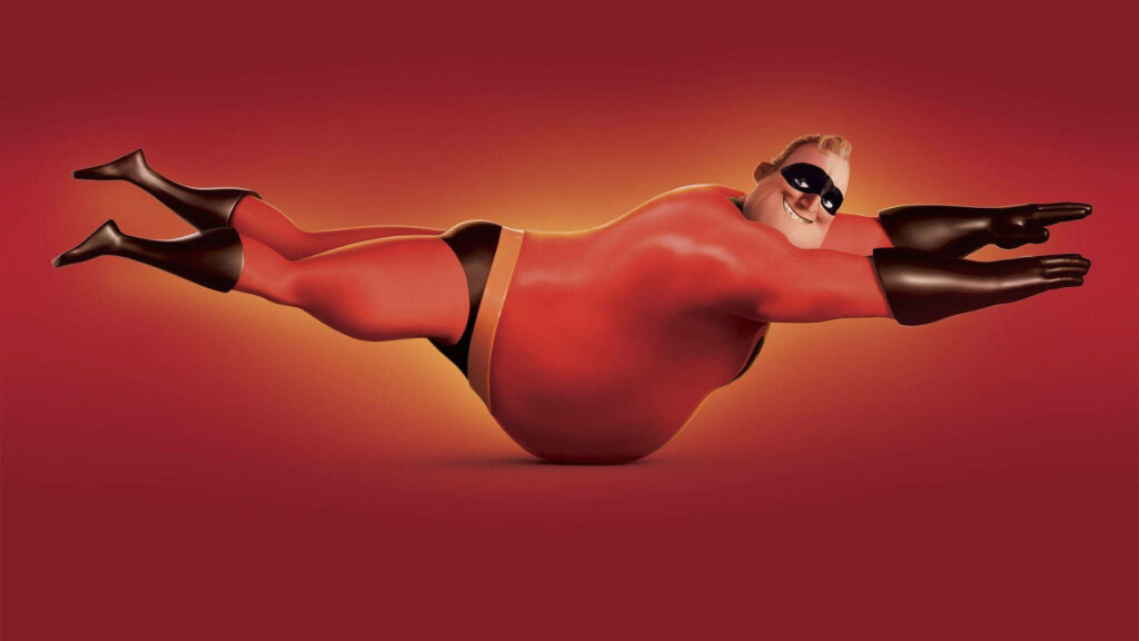 Mr. Incredible Wallpaper: Dynamic Plank Pose on Red Background