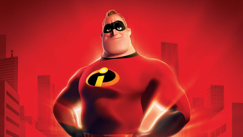 Mr. Incredible Wallpaper: Heroic Pose & Bold Red Cityscape Background