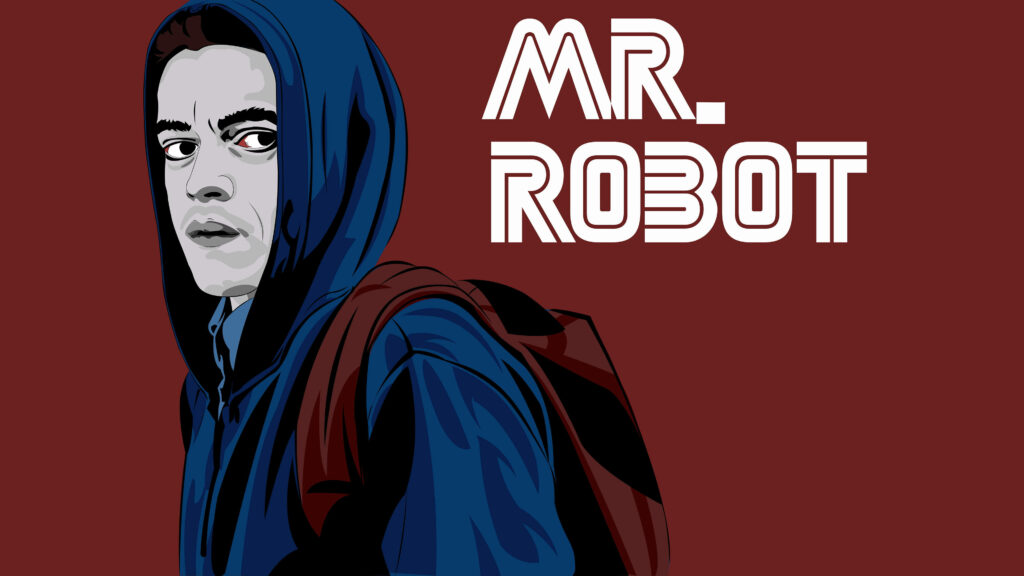 Mr. Robot Graphic Poster Wallpaper with Bold Red Backdrop