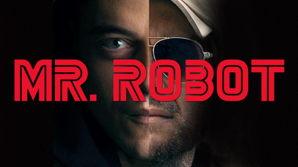 Split-Face Mr. Robot Wallpaper: Bold Red Design & Character Duality