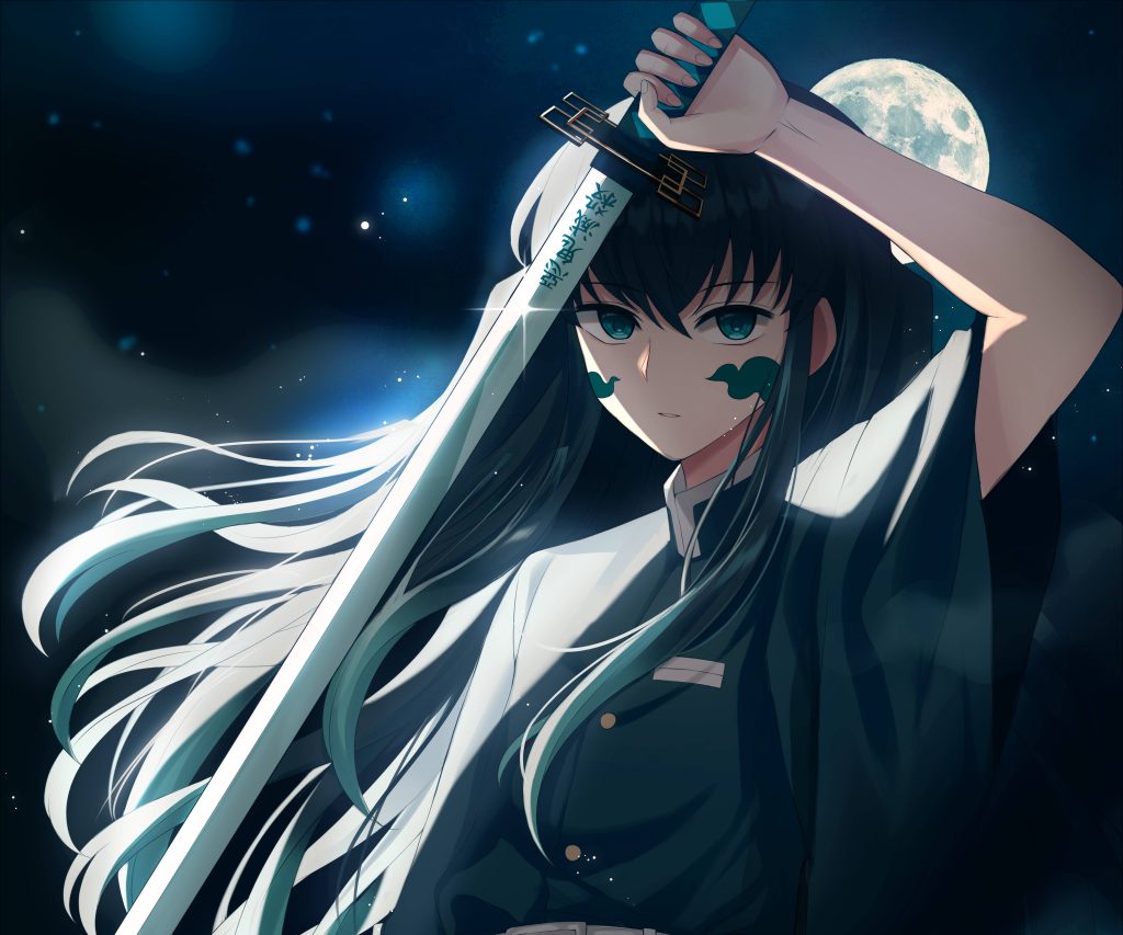 Muichiro Tokito Demon Slayer wallpaper night sky full moon Mist Hashira Nichirin sword art