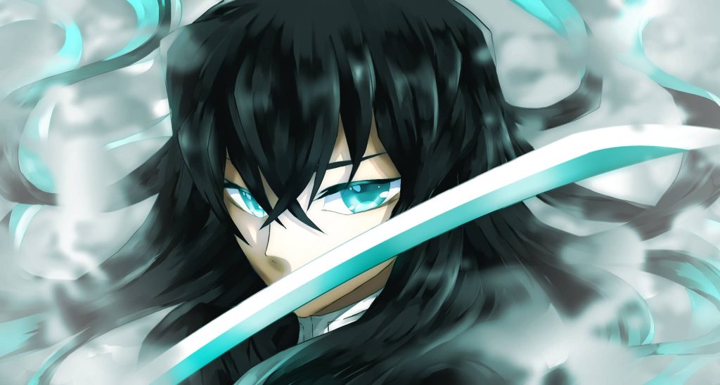 Muichiro Tokito Demon Slayer wallpaper turquoise eyes Nichirin sword mist anime art