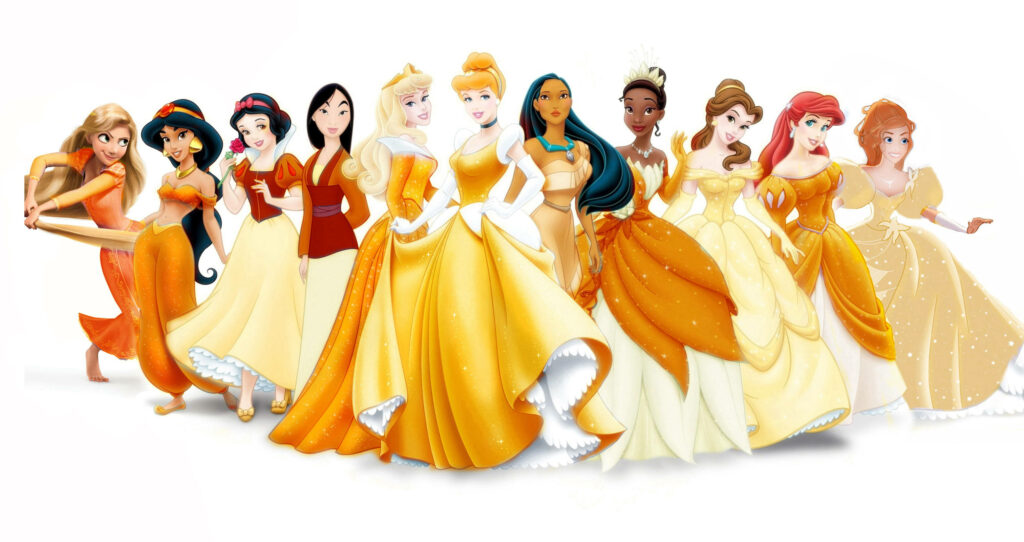 Unifying Royalty: Mulan Gracefully Joins Vibrant Princess Ensemble Wallpaper