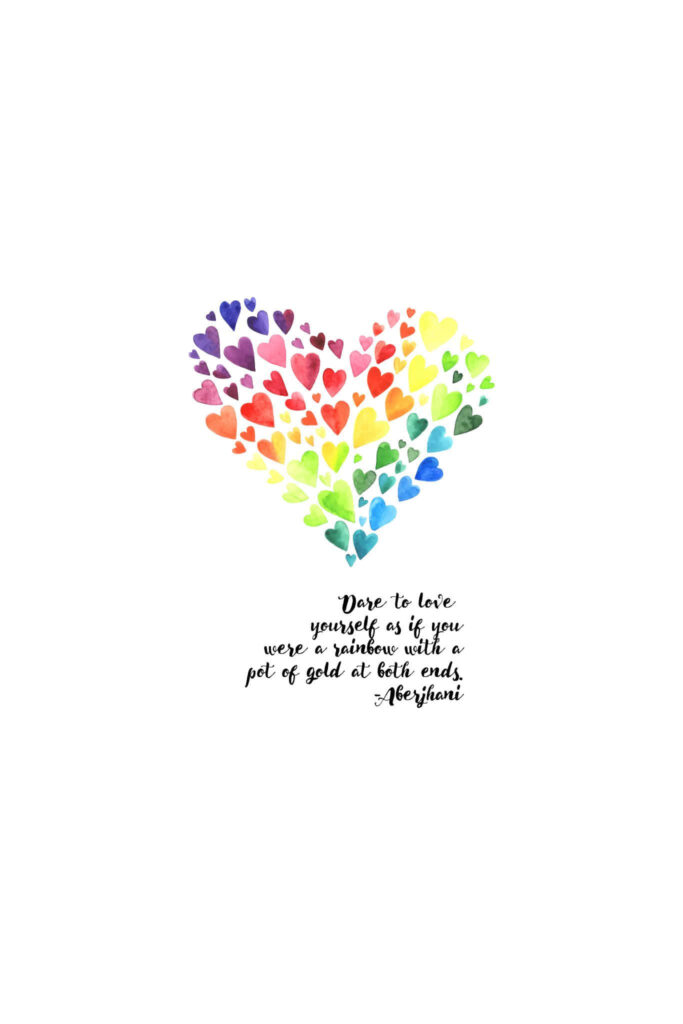 Vibrant Rainbow Heart Wallpaper with Inspirational Self-Love Quote