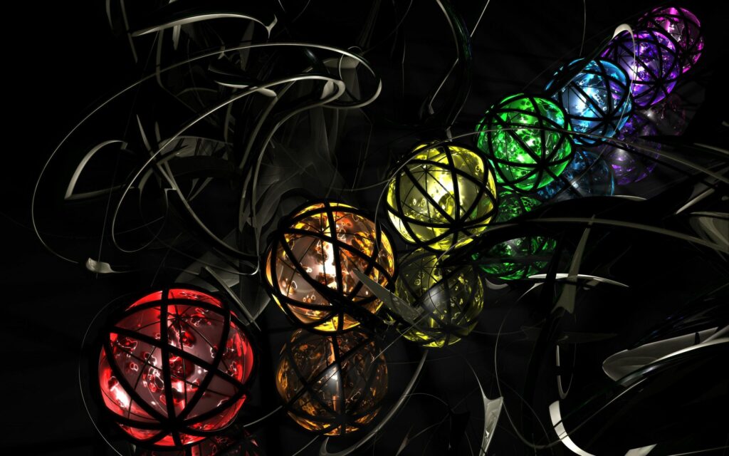 Multicolored Metallic Balls in Spiral Design - Dark Abstract Background Wallpaper