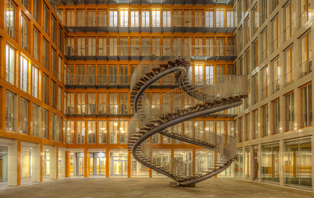 Endless Staircase Munich wallpaper modern glass wood architecture urban design landmark background