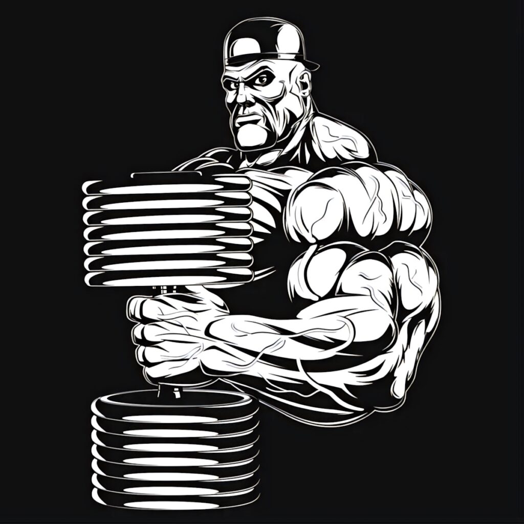 Muscular bodybuilder vector wallpaper black and white bold detailed strength power artwork