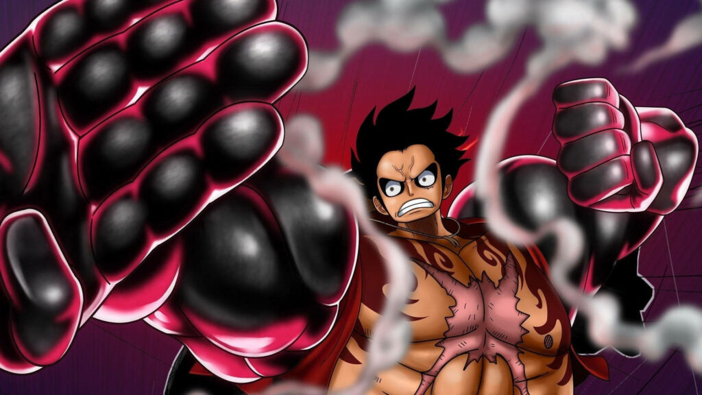 Unveiling Luffy Gear 4's Striking Physique: A Captivating Close-up Image Showcasing his Bulging Arms, Powerful Fists, and Tattooed Torso Wallpaper