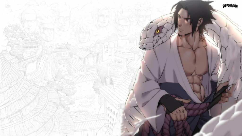 Sasuke Uchiha's Powerful Suyohara Transformation: A Majestic Muscular Adaptation with Snake-like Grace in HD Wallpaper Background