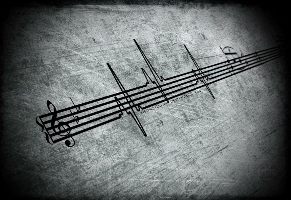 Musical Heartbeat Wallpaper: Artistic Monochrome Design Background