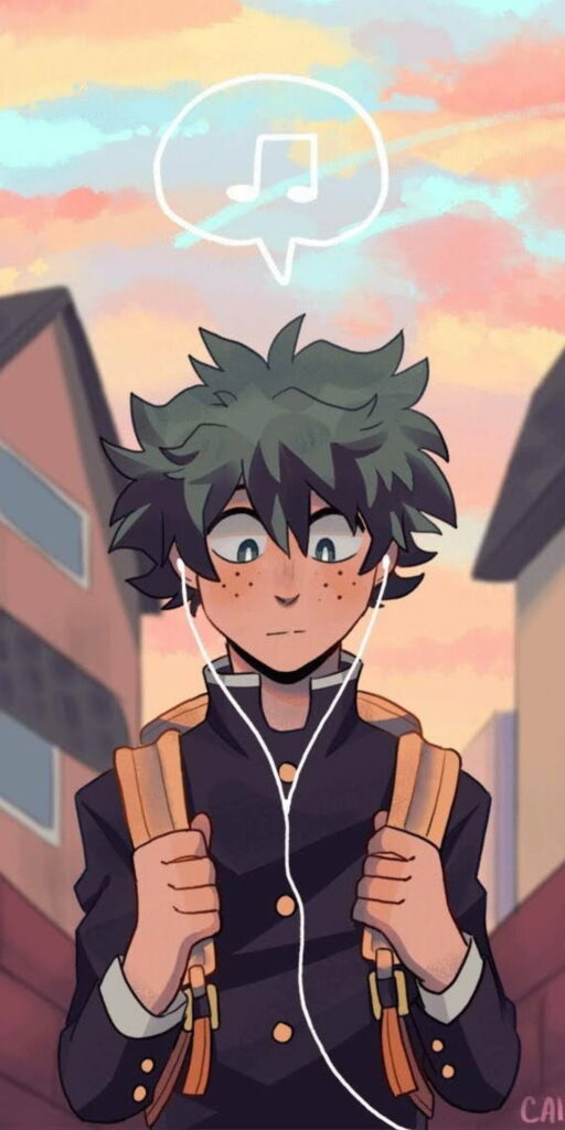 Musical Hero: Izuku Midoriya - Vibrant Anime Phone Wallpaper from My Hero Academia