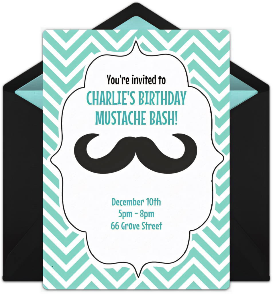 Mustache Bash Birthday Invitation with Turquoise Chevron Design Wallpaper