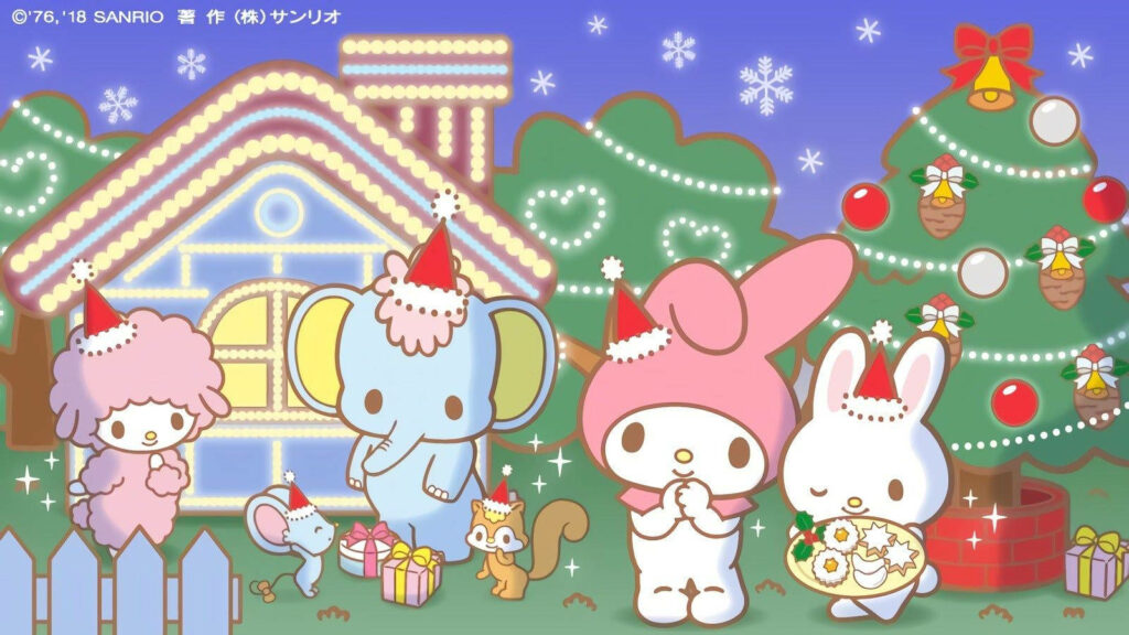 Festive My Melody Christmas Wallpaper with Cheerful Holiday Decor