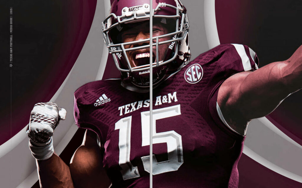 Myles Garrett in Texas A&M maroon uniform showing intensity and confidence in dynamic pose Wallpaper